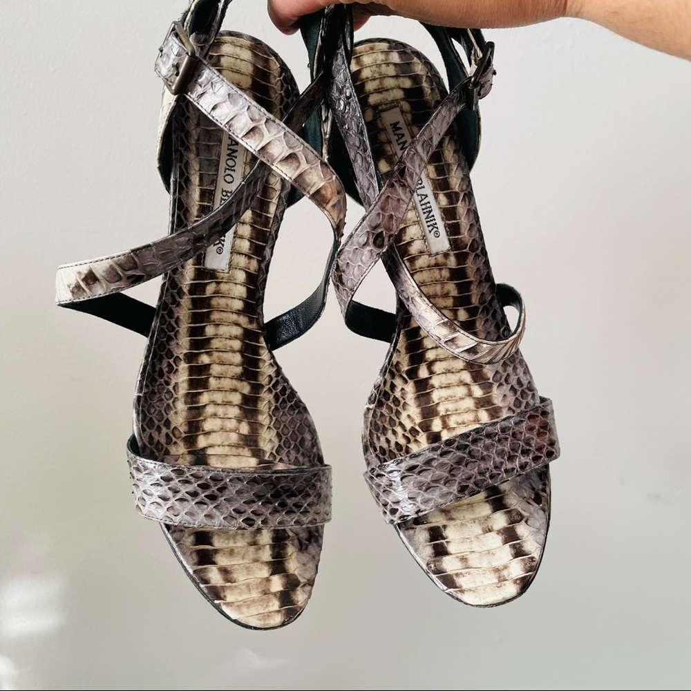 Manolo Blahnik Snakeskin Strappy Heels
